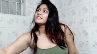 Wet Sexy Boobed Desi Girl Green Top